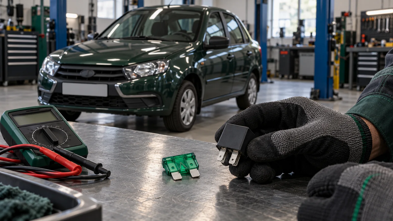 Реле и предохранитель вентилятора охлаждения Lada Granta