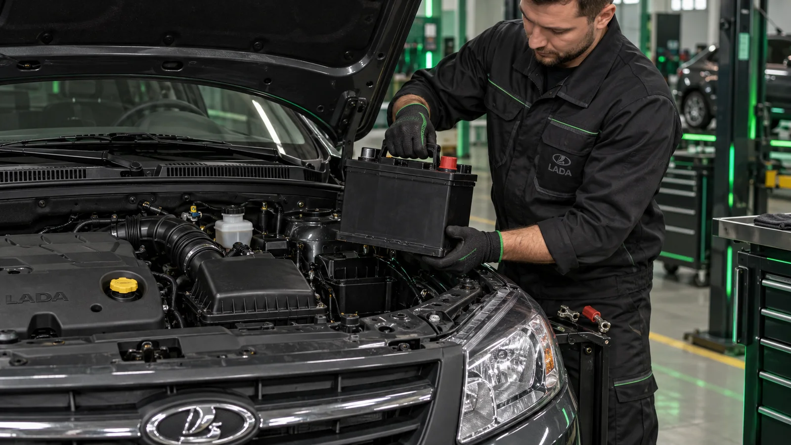 Снятие и замена аккумулятора на Lada Granta
