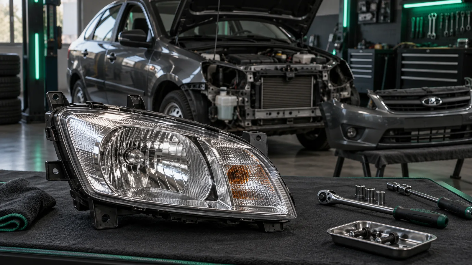 Снятие и замена передней фары на Lada Granta