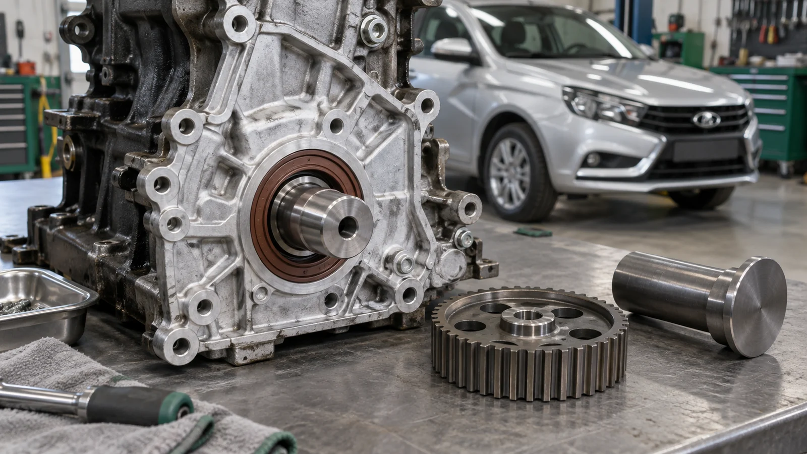 Замена переднего сальника коленвала Lada Vesta