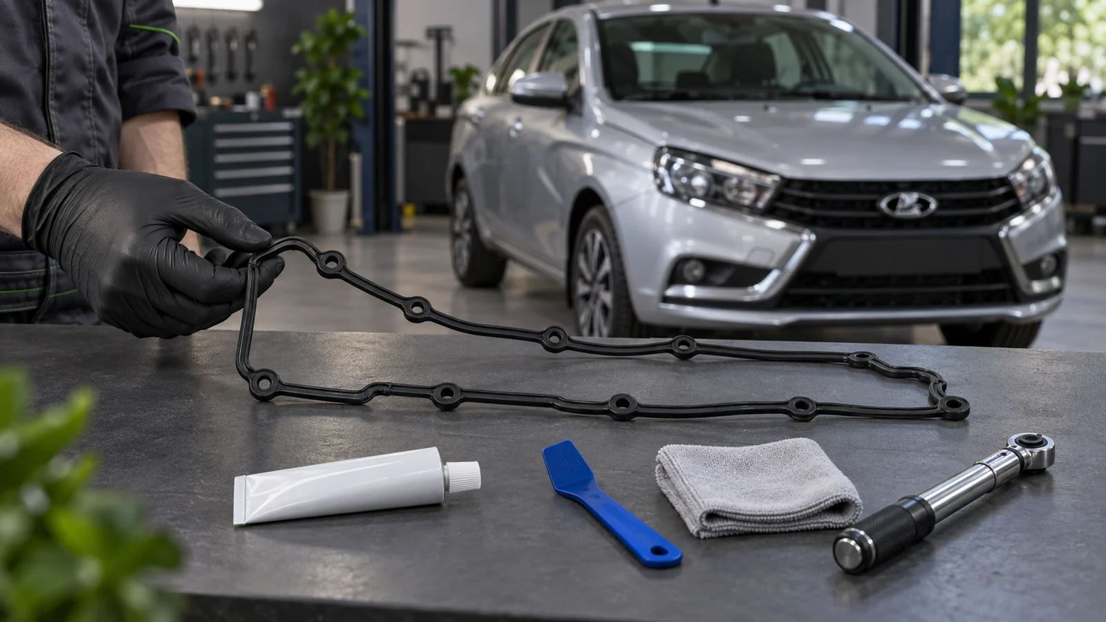 Замена уплотнения клапанной крышки Lada Vesta