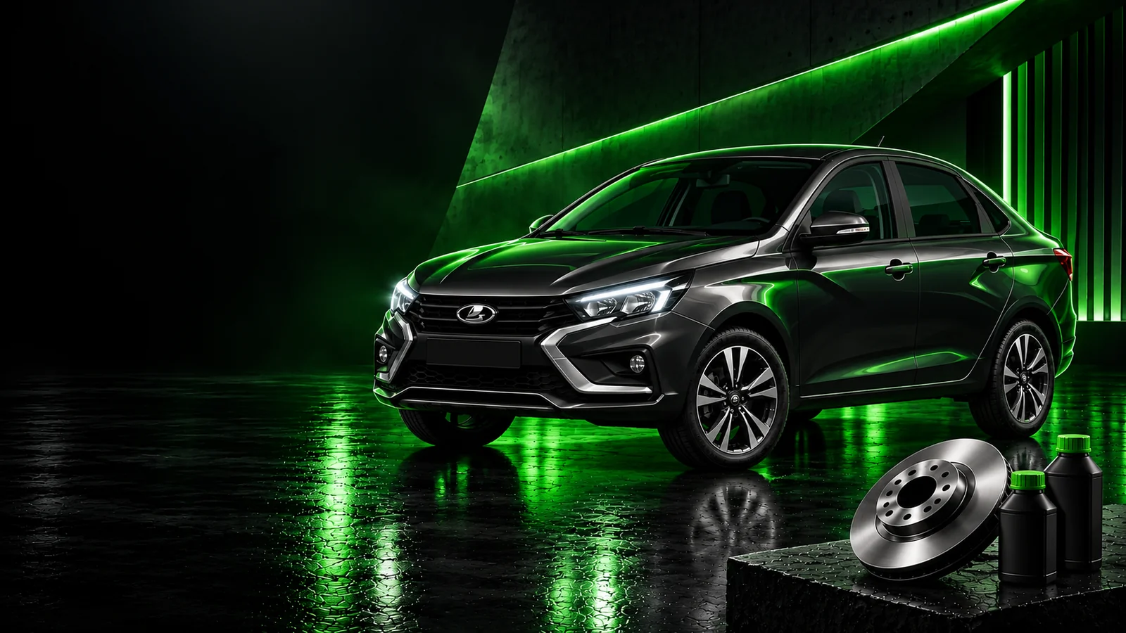 LADA Iskra, тормозной механизм и бутылки — иллюстрация