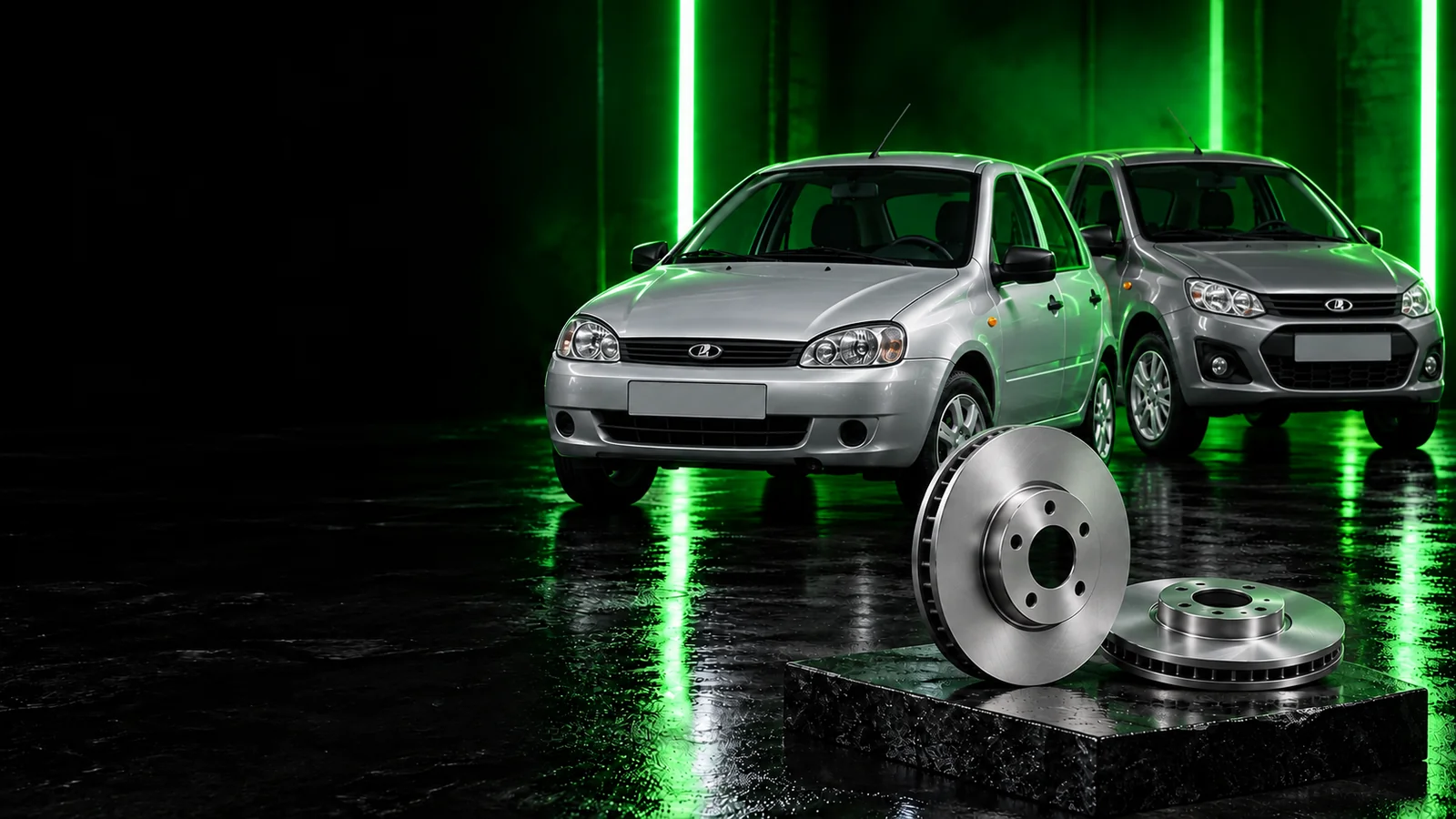 LADA Kalina и тормозные диски в зелёной студии