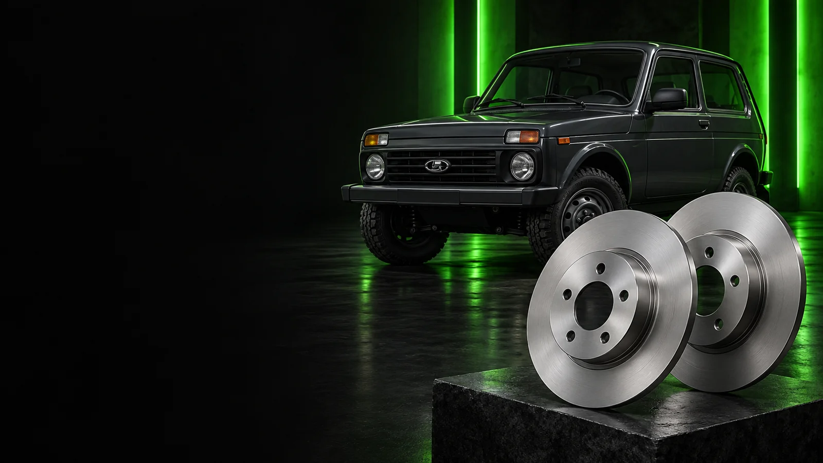 LADA Niva Legend и тормозные диски в зелёной студии